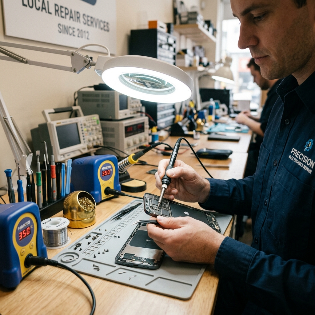 Abstract blue cover for a seasonal tech maintenance checklist for Carlsbad families.